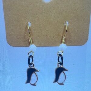 Elegant Gold and Black Penguin Earrings